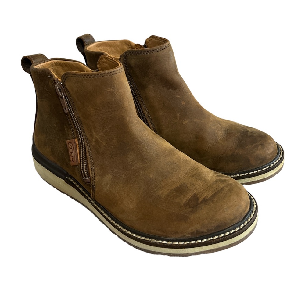 KEEN BAILEY ANKLE SIDE ZIPPER BOOTS. WATERPROOF LEATHER. BROWN. SIZE 7